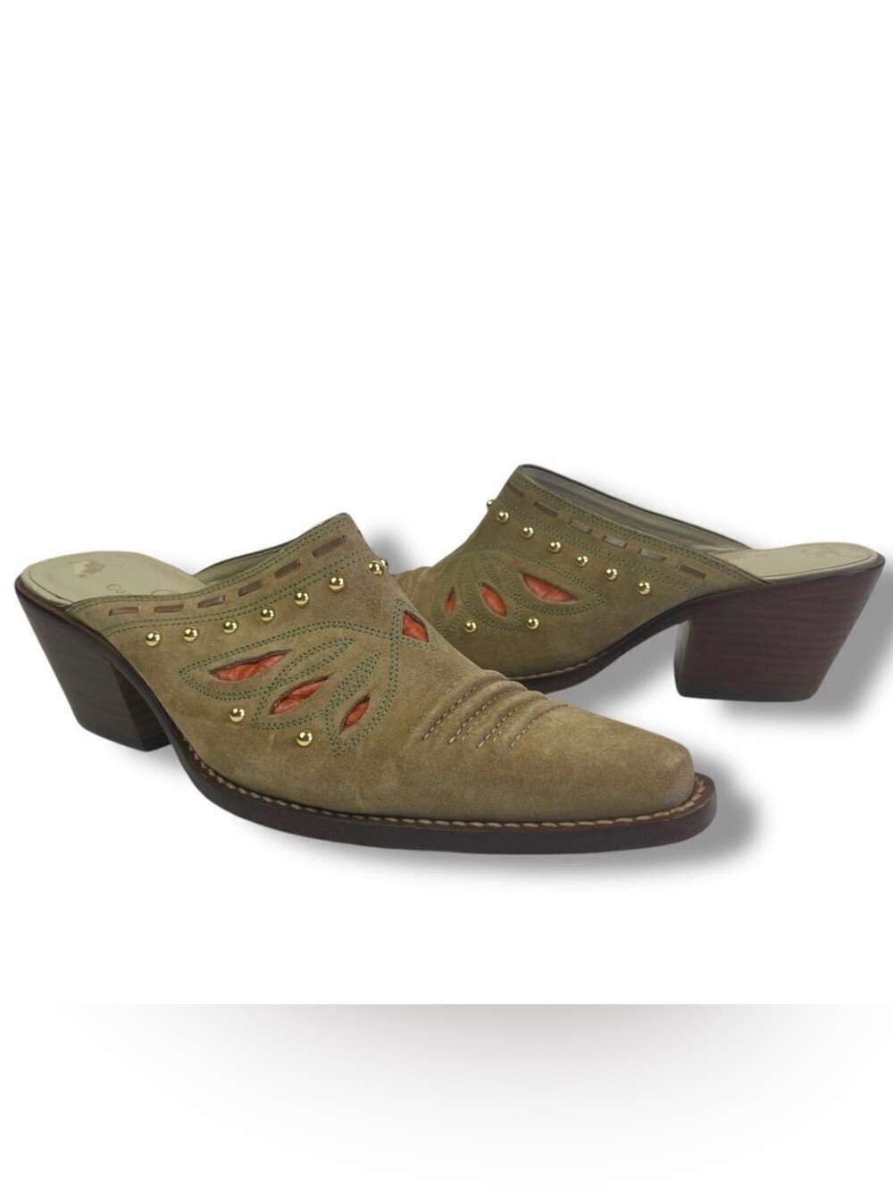 Cole Haan Morgan Suede Cowgirl Slip on Mules 7.5 Suede Western 70s Boho Shoe
